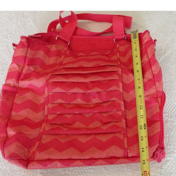 Thirty-One All Pro Tote Bag /Coral Punch Color /Chevron Fushia and Pink Striped - Picture 8 of 13
